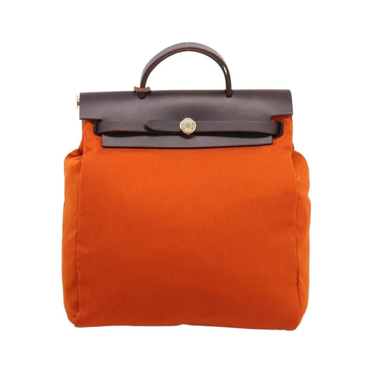 Hermes Herbag A Dos Toile, Orange, Canvas, Backpack