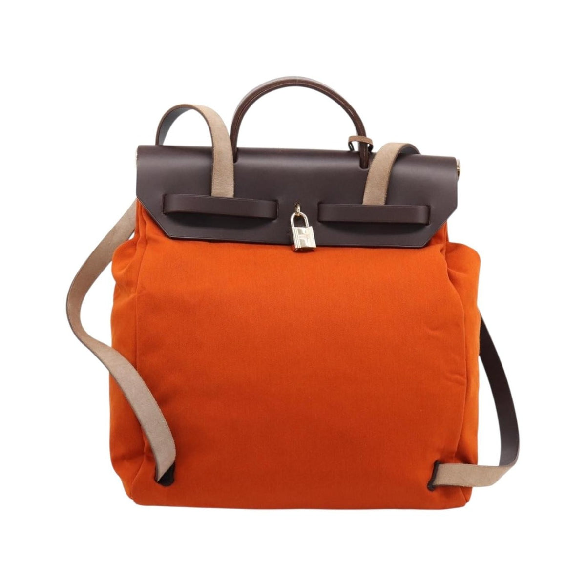 Hermes Herbag A Dos Toile, Orange, Canvas, Backpack