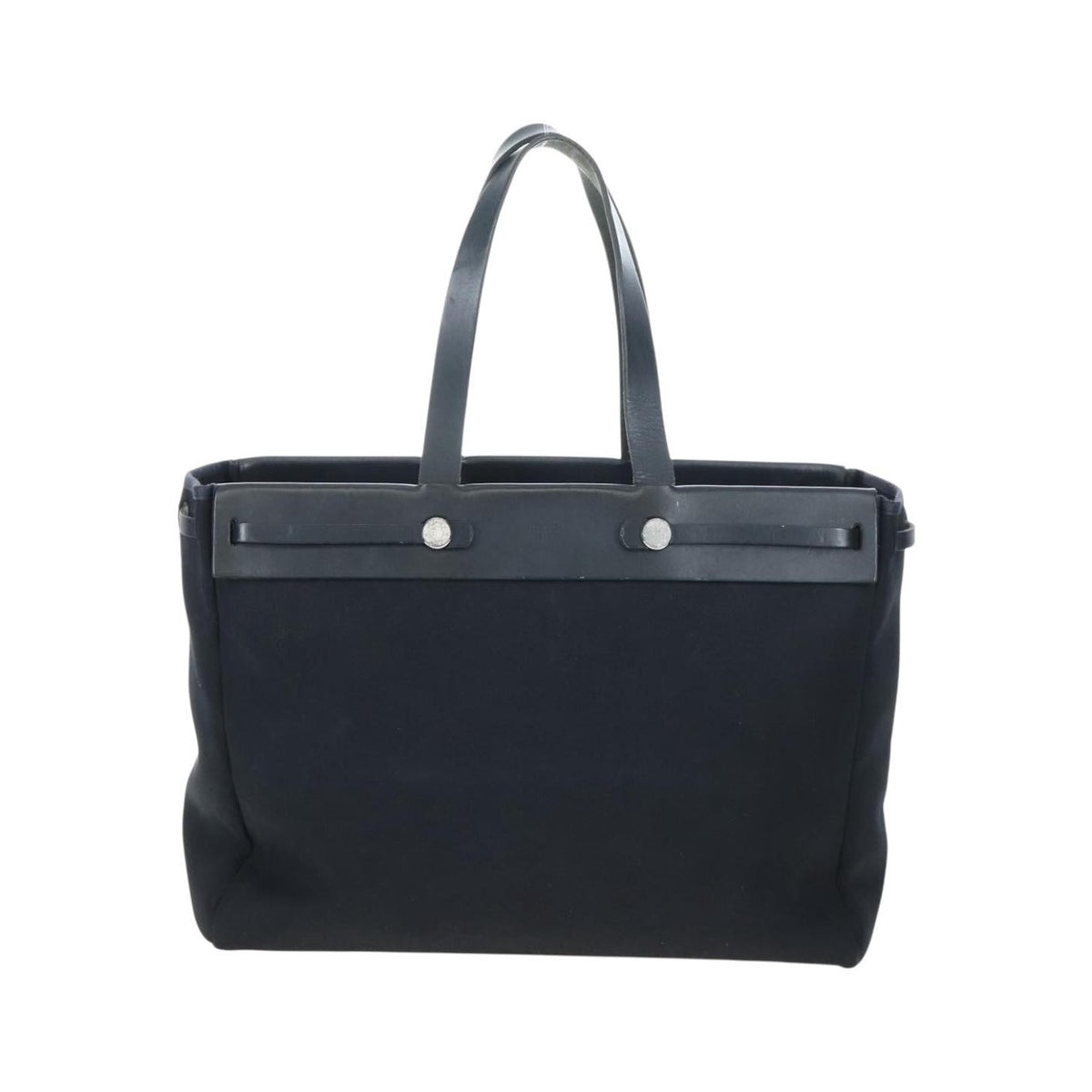 Hermes Herbag Cabas Toile and Leather, Black, Canvas, Tote Bag