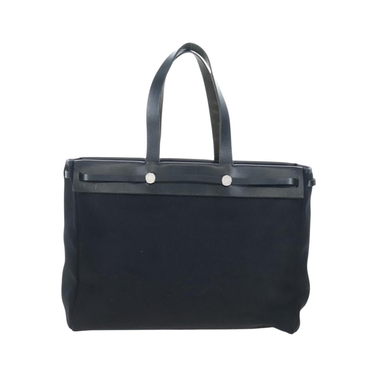 Hermes Herbag Cabas Toile and Leather, Black, Canvas, Tote Bag
