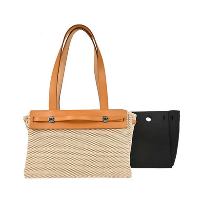 Hermes Herbag Cabas Toile and Leather, Beige, Canvas, Tote Bag