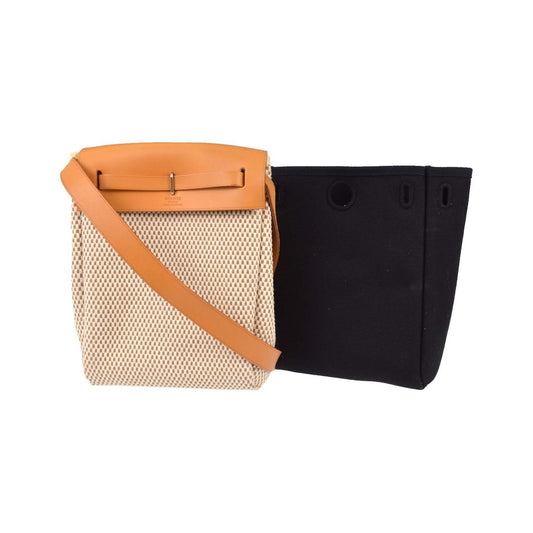 Hermes Herbag Toile and Leather, Beige, Canvas, Handbag