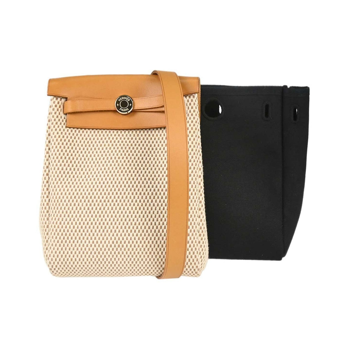 Hermes Herbag Toile and Leather, Beige, Canvas, Handbag