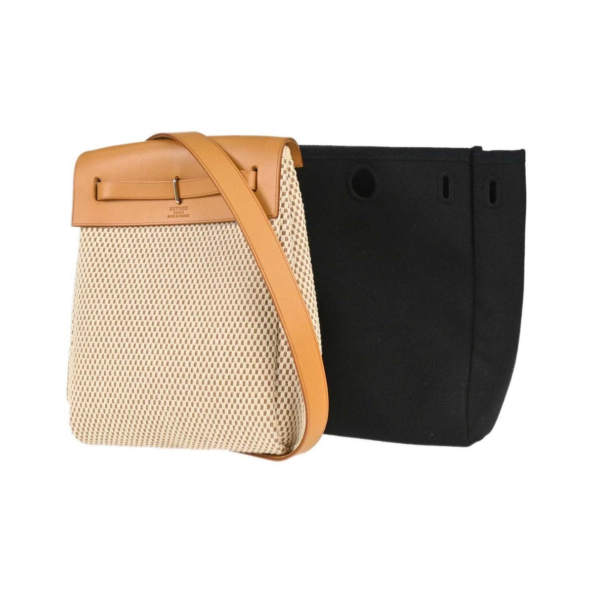 Hermes Herbag Toile and Leather, Beige, Canvas, Handbag