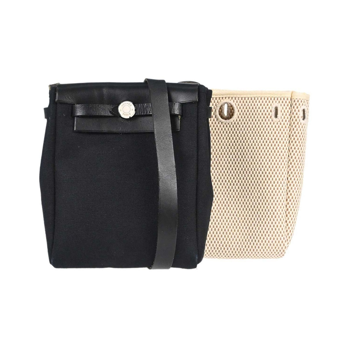 Hermes Herbag Toile and Leather, Black, Canvas, Handbag