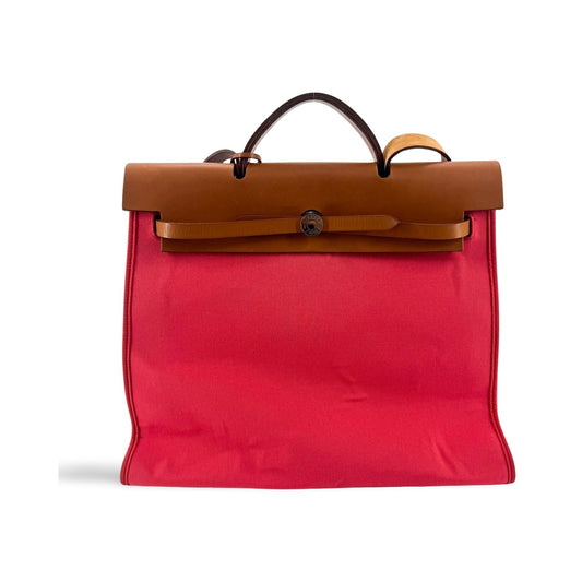 Hermes Herbag Toile and Leather, Pink, Canvas, Handbag