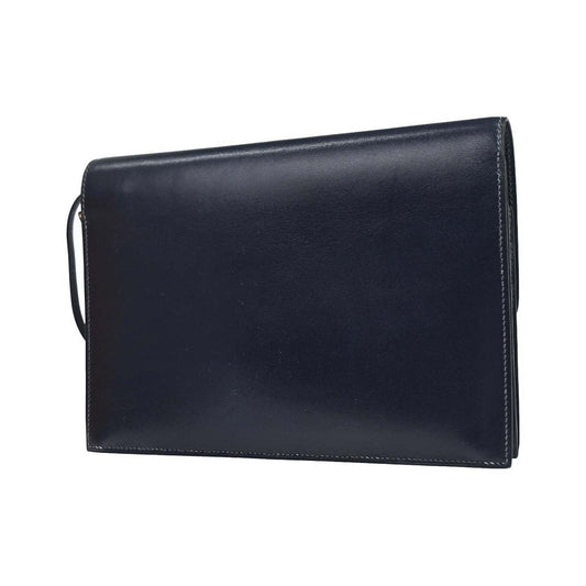 Hermes Jet Clutch Box Calf, Navy, Leather, Clutch