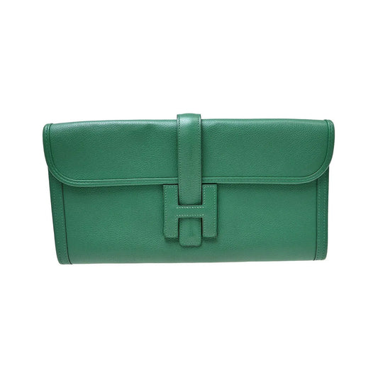Hermes Jige Elan Clutch Epsom, Green, Leather, Clutch