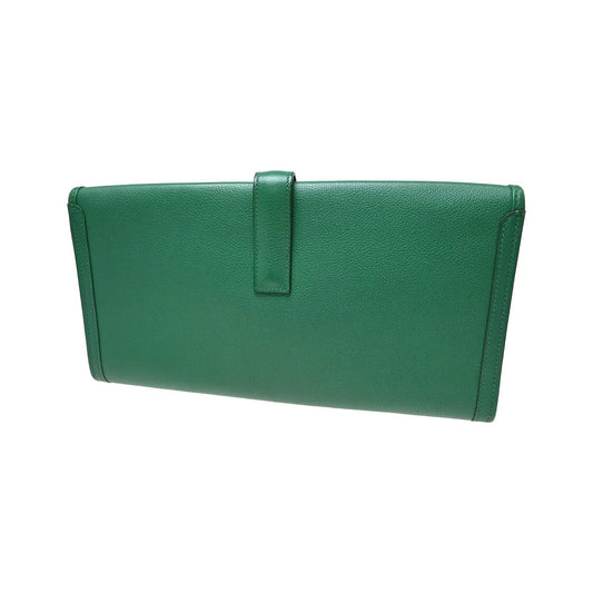 Hermes Jige Elan Clutch Epsom, Green, Leather, Clutch