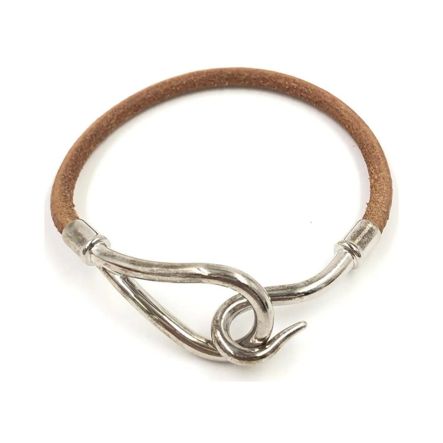 Hermes Jumbo Hook Braided Leather and Metal, Brown, Leather, Bracelet