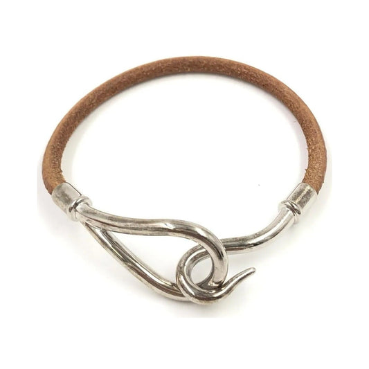 Hermes Jumbo Hook Braided Leather and Metal, Brown, Leather, Bracelet