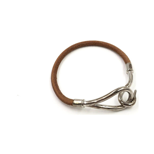 Hermes Jumbo Hook Braided Leather and Metal, Brown, Leather, Bracelet