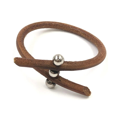 Hermes Lock Bracelet Leather and Metal, Brown, Leather, Bracelet