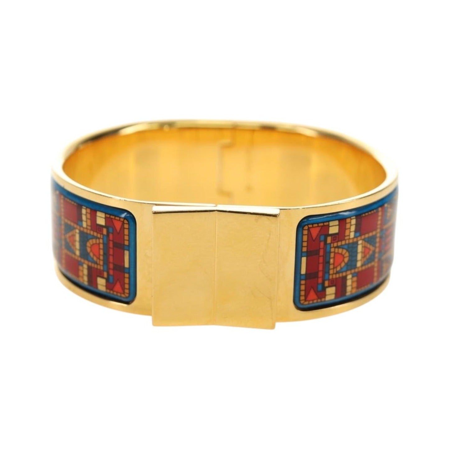 Hermes Loquet Bangle Metal and Printed Enamel, Gold, Metal, Bracelet