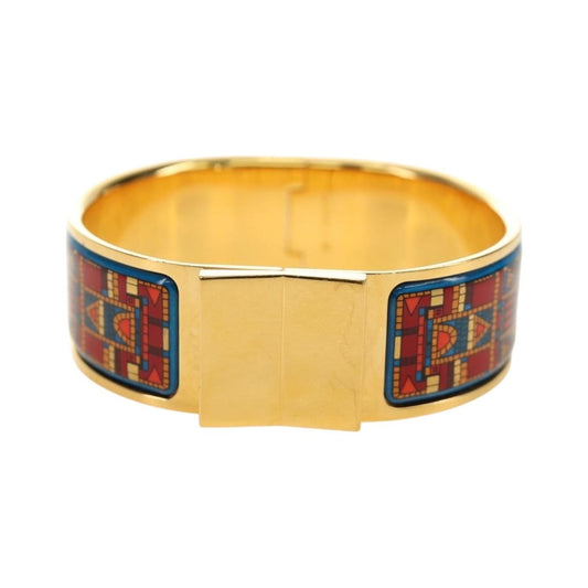 Hermes Loquet Bangle Metal and Printed Enamel, Gold, Metal, Bracelet