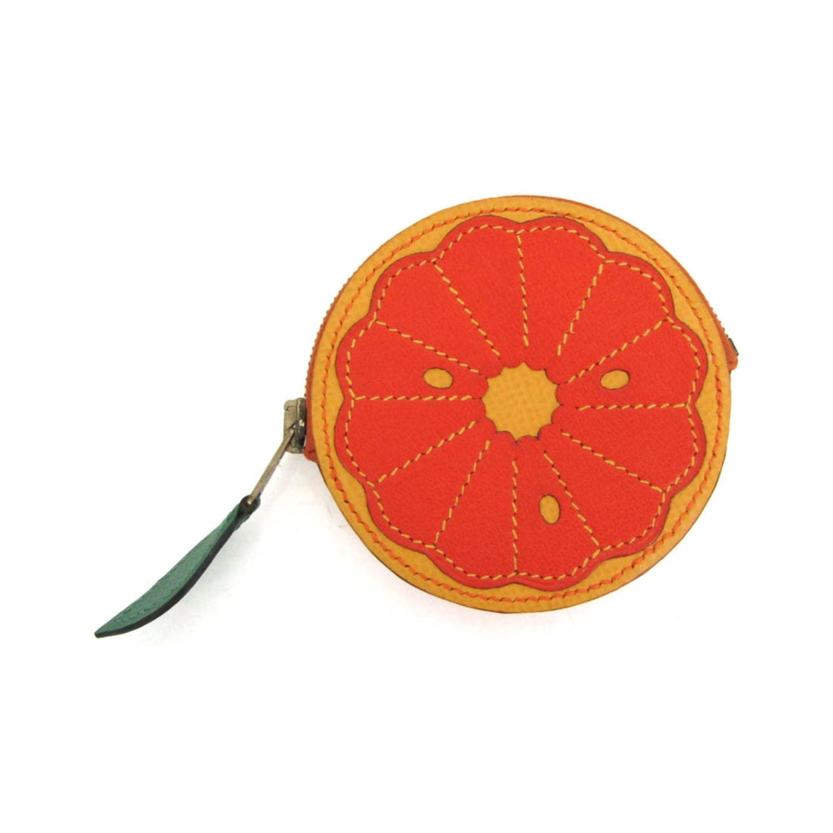 Hermes Orange Slice Coin Leather, Orange, Leather, Clutch