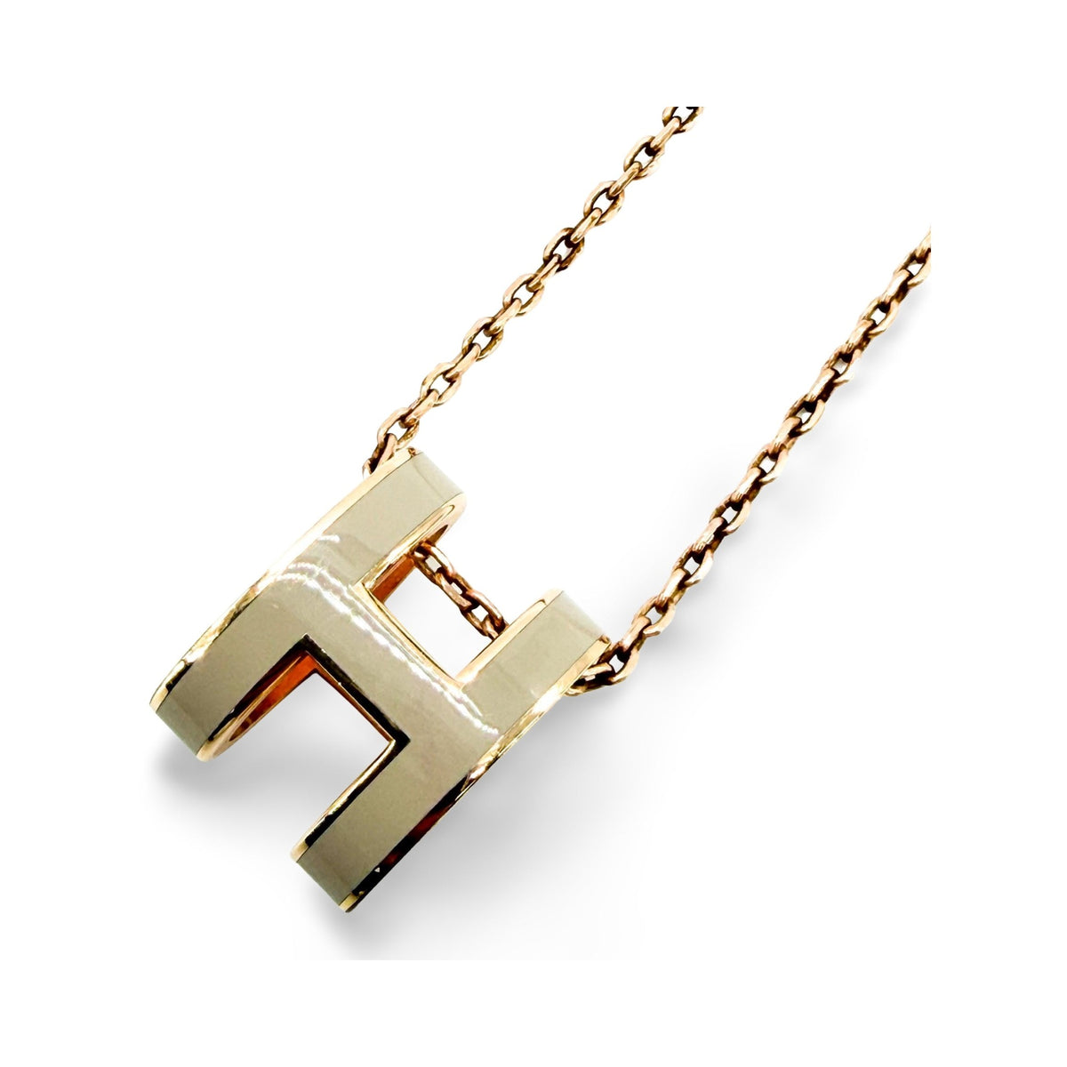 Hermes Pop H Pendant Chain Metal and Enamel, Beige, Other, Necklace