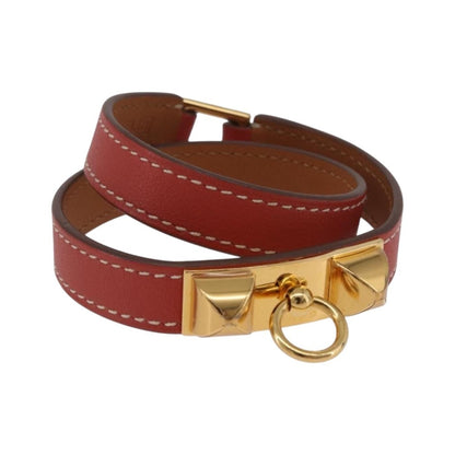 Hermes Rivale Double Tour Leather, Red, Leather, Bracelet