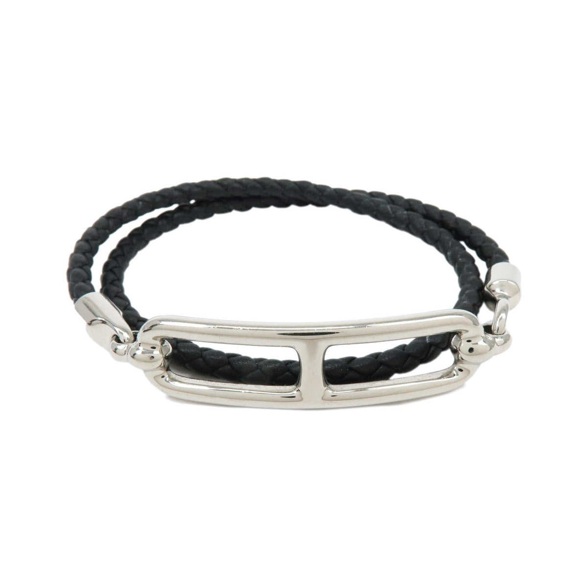 Hermes Roulis Double Tour Braided Leather, Black, Leather, Bracelet