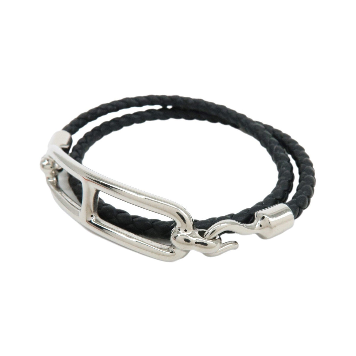 Hermes Roulis Double Tour Braided Leather, Black, Leather, Bracelet