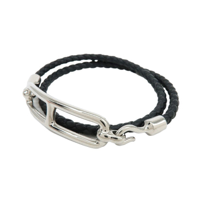 Hermes Roulis Double Tour Braided Leather, Black, Leather, Bracelet