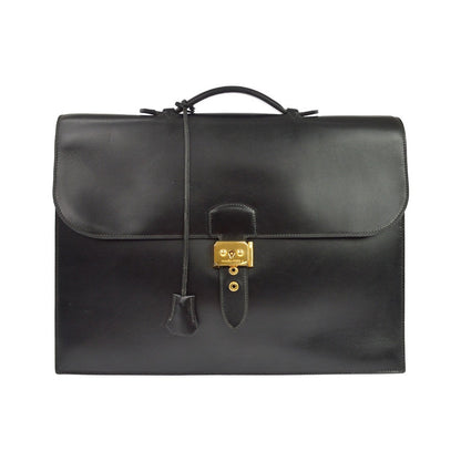 Hermes Sac a Depeches Box Calf, Black, Leather, Handbag