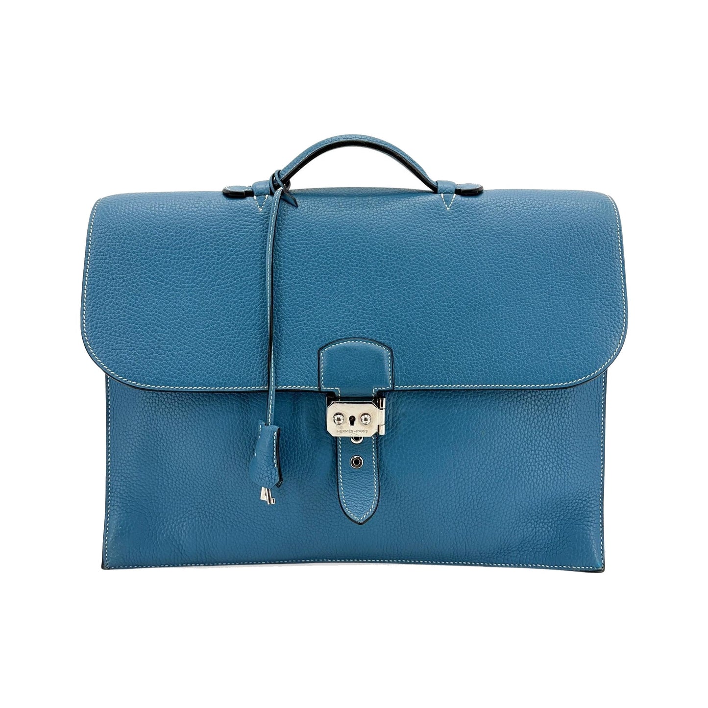 Hermes Sac a Depeches Togo, Blue, Leather, Handbag