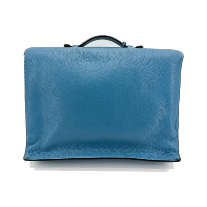 Hermes Sac a Depeches Togo, Blue, Leather, Handbag