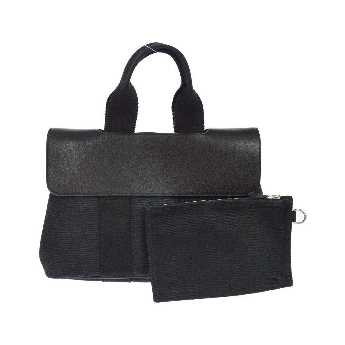 Hermes Valparaiso East West Toile and Leather, Black, Canvas, Handbag
