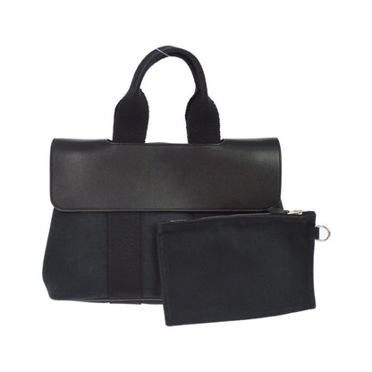 Hermes Valparaiso East West Toile and Leather, Black, Canvas, Handbag