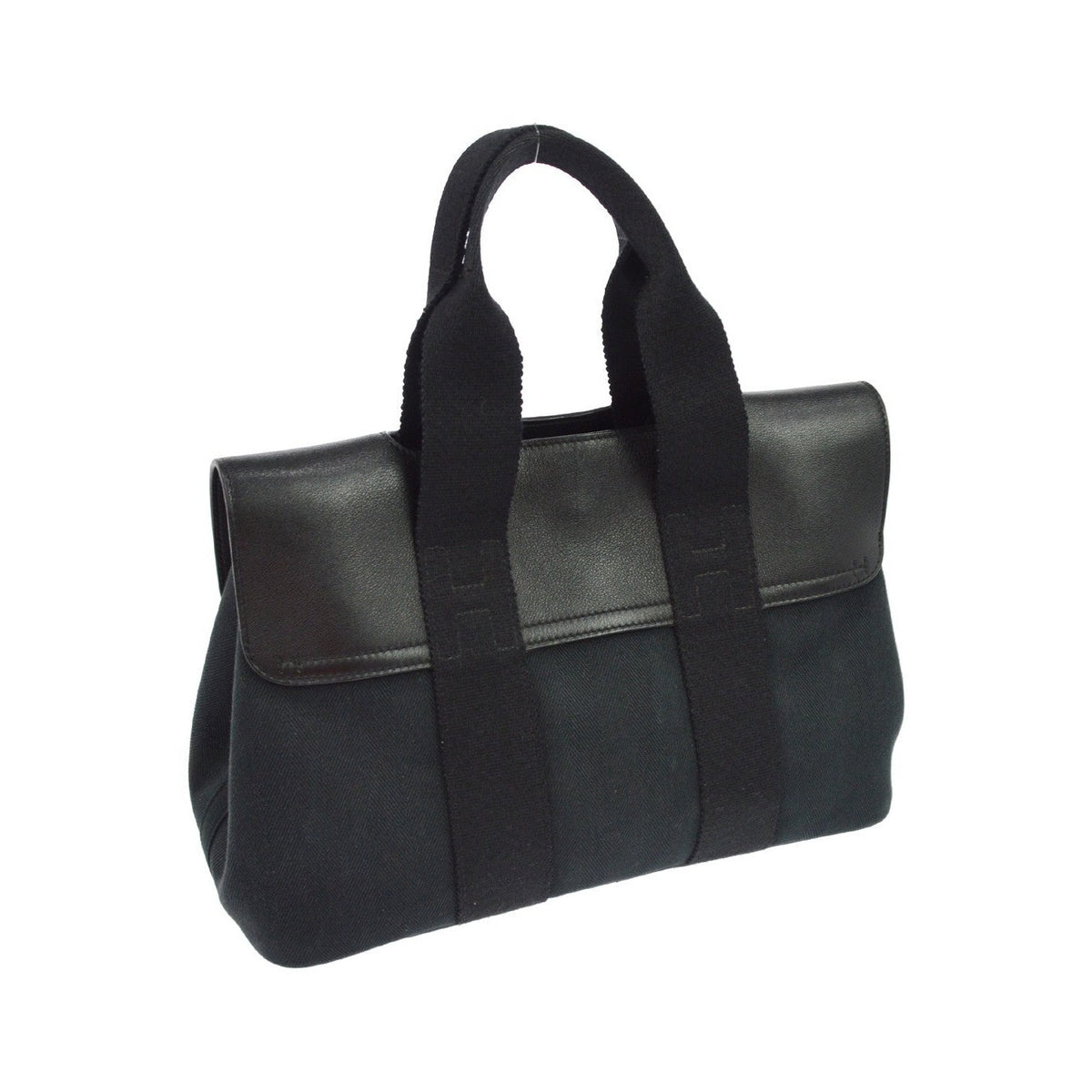 Hermes Valparaiso East West Toile and Leather, Black, Canvas, Handbag