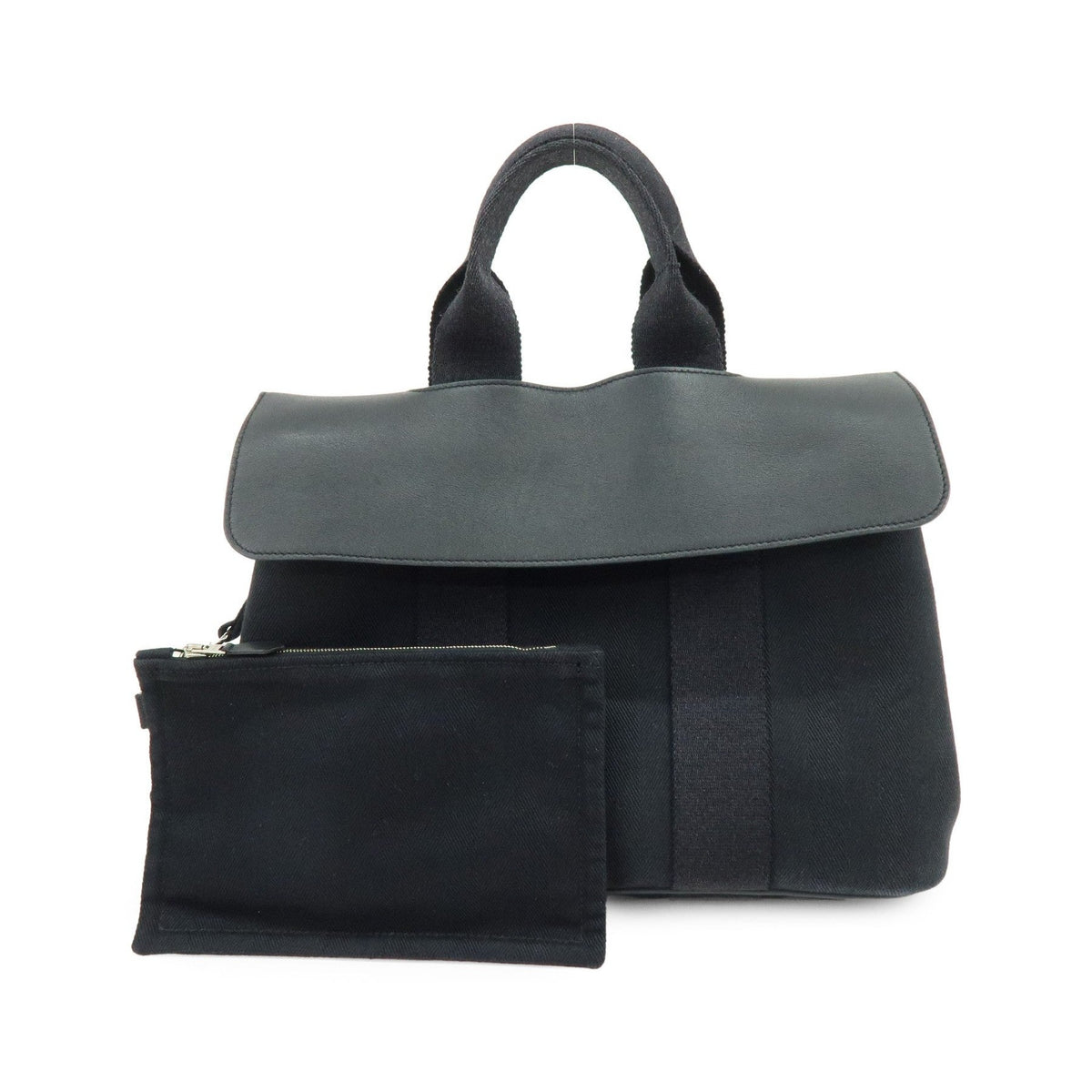 Hermes Valparaiso Toile and Leather, Black, Canvas, Handbag