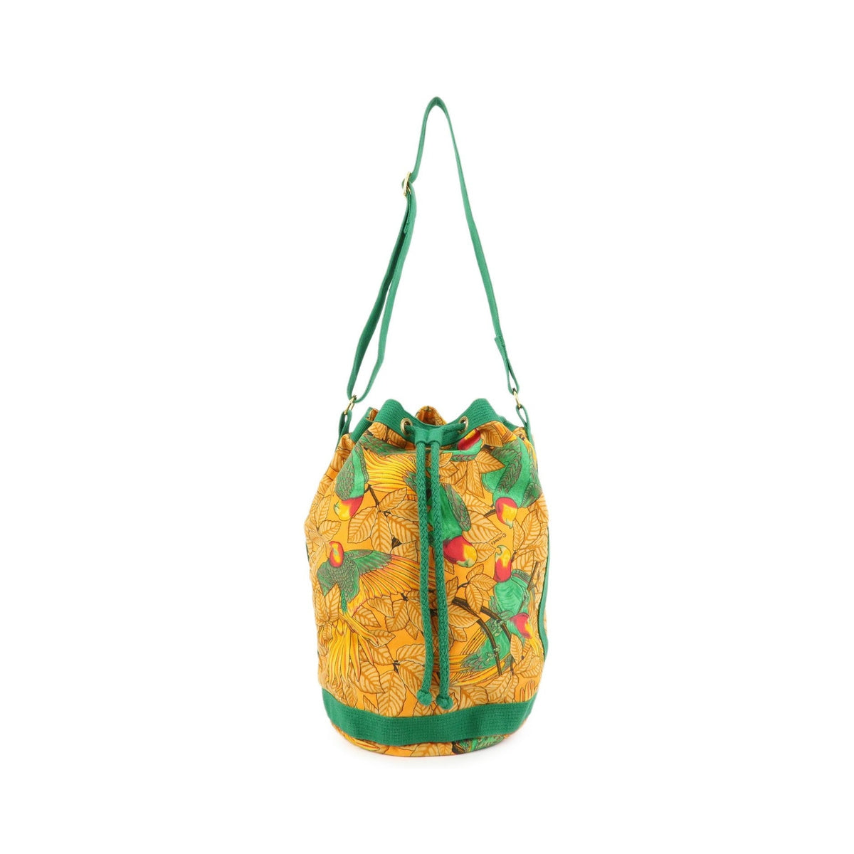Hermes Vintage Drawstring Bucket Printed Canvas, Orange, Canvas, Shoulder Bag