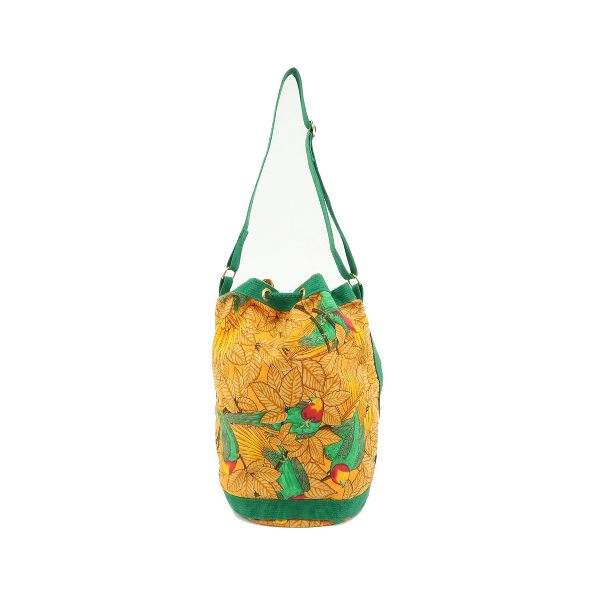 Hermes Vintage Drawstring Bucket Printed Canvas, Orange, Canvas, Shoulder Bag