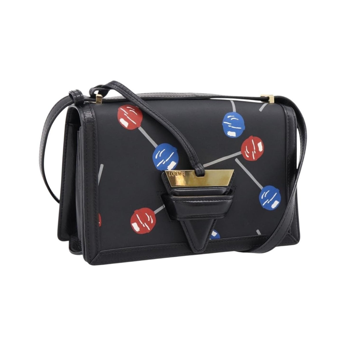 Loewe Barcelona Printed Leather, Black, Leather, Shoulder Bag