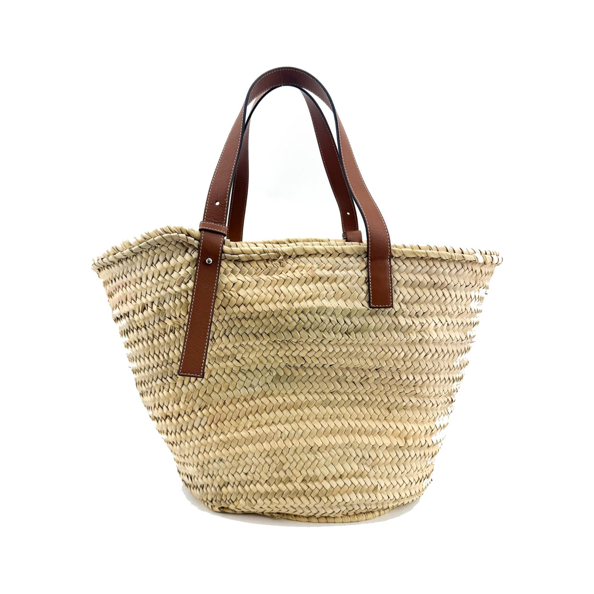 Loewe Elephant Basket Raffia, Brown, Leather, Tote Bag
