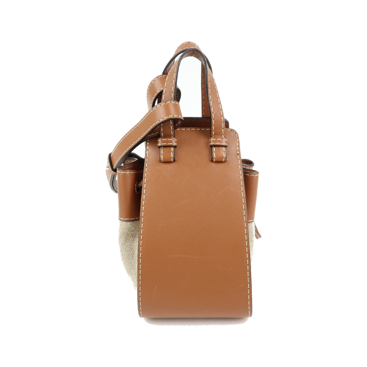 Loewe Hammock Leather and Canvas, Brown, Leather, Handbag