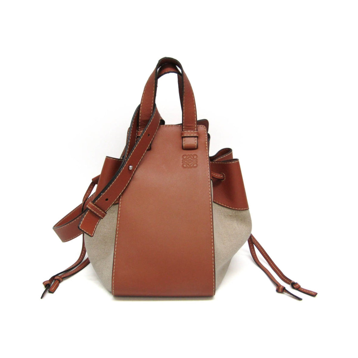 Loewe Hammock Leather and Canvas, Brown, Leather, Handbag