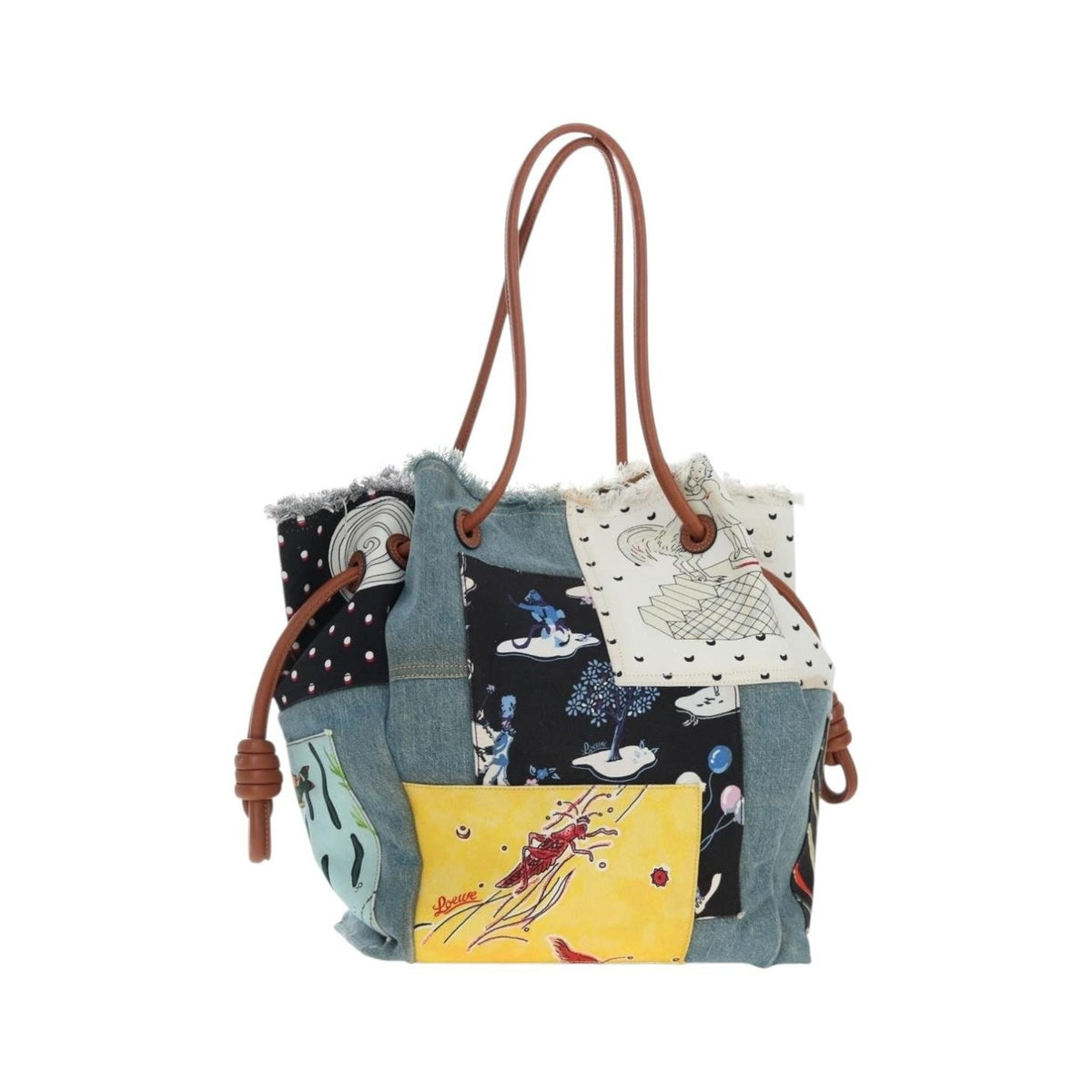 Loewe Paula's Ibiza Flamenco Knot Patchwork Denim and Leather, Multicolour, Denim, Tote Bag