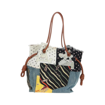 Loewe Paula's Ibiza Flamenco Knot Patchwork Denim and Leather, Multicolour, Denim, Tote Bag