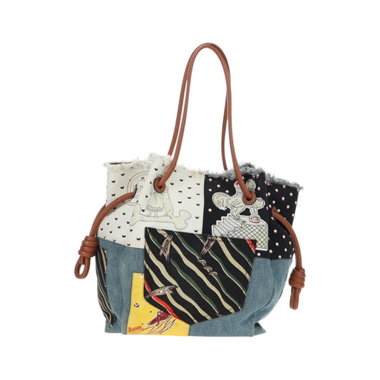 Loewe Paula's Ibiza Flamenco Knot Patchwork Denim and Leather, Multicolour, Denim, Tote Bag