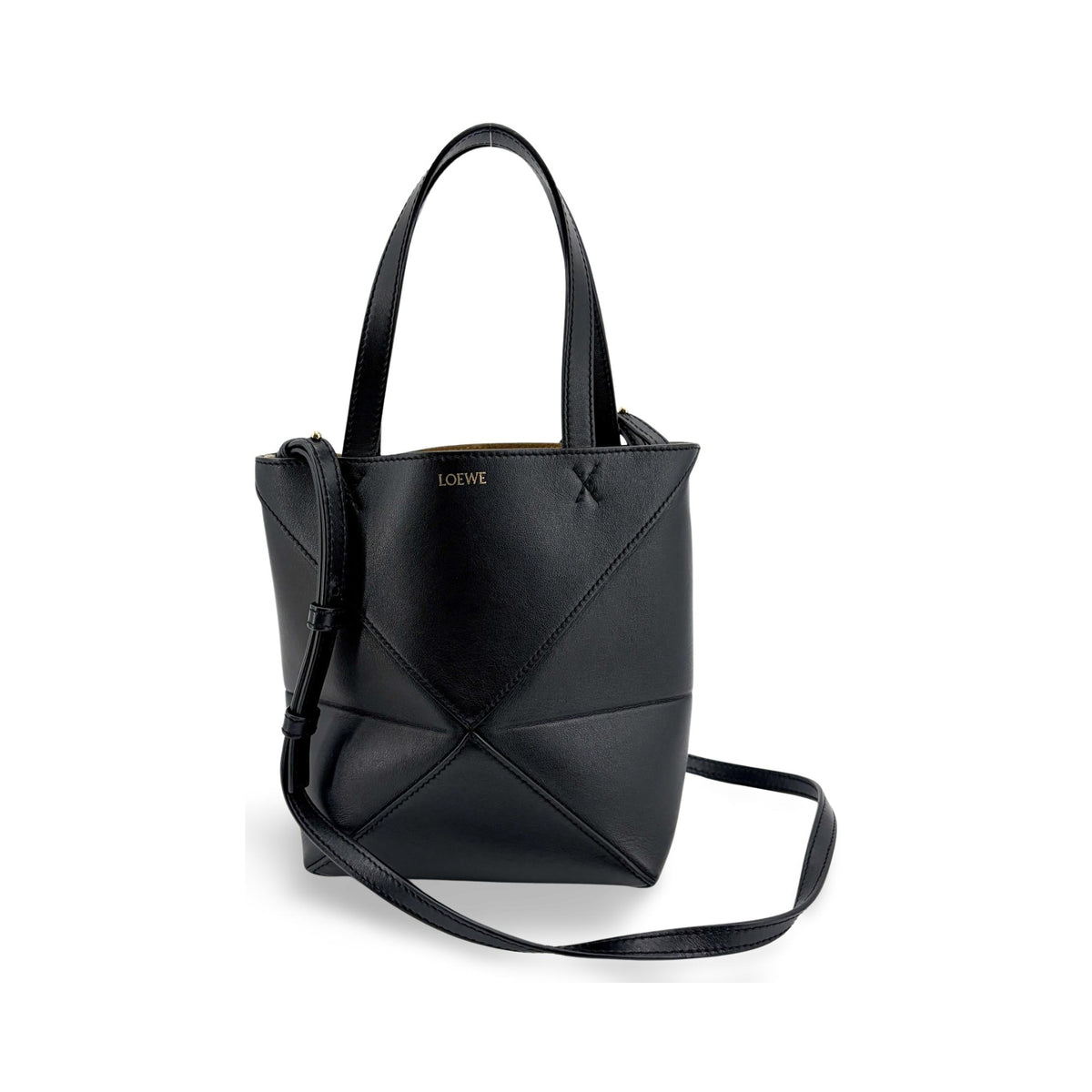 Loewe Puzzle Fold Leather, Black, Leather, Tote Bag