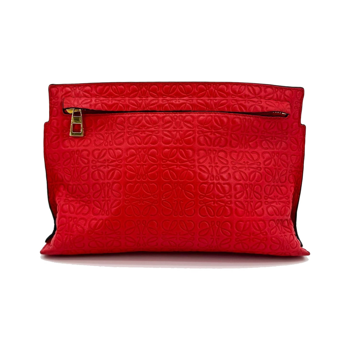 Loewe T Messenger Anagram Embossed Leather, Red, Calfskin, Crossbody Bag