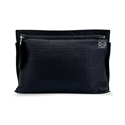 Loewe T Pouch Anagram Embossed Patent, Black, Leather, Clutch
