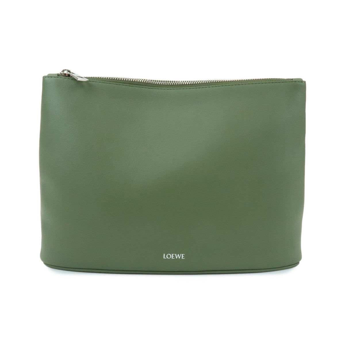 Loewe T Pouch Leather, Green, Leather, Clutch