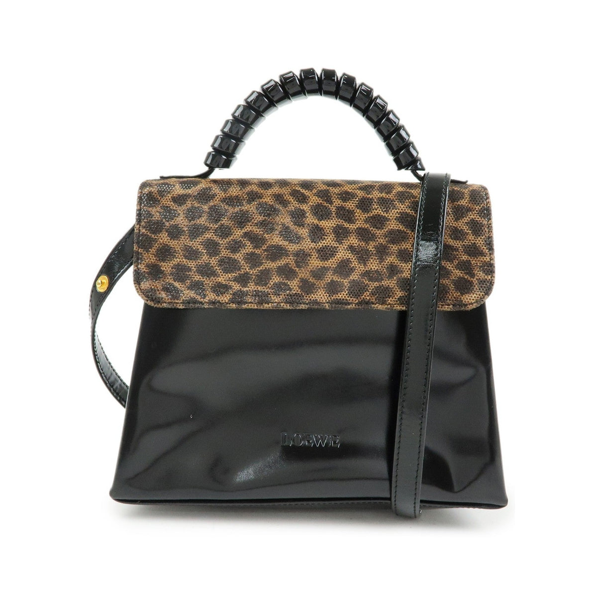 Loewe Vintage Velazquez Top Handle Leather, Black, Patent Leather, Handbag