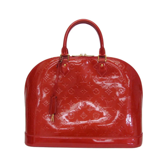 Louis Vuitton Alma Monogram Vernis, Red, Patent Leather, Handbag