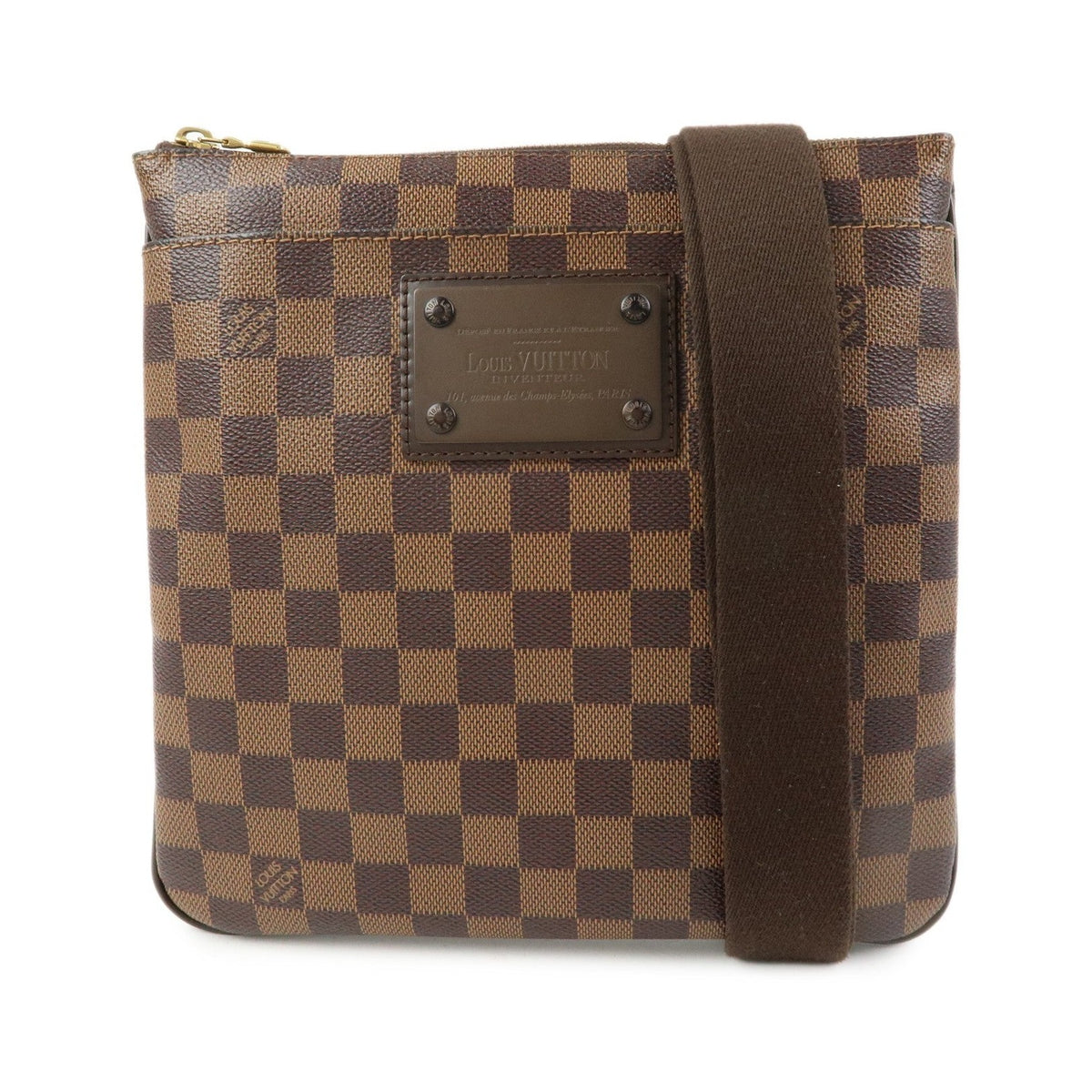 Louis Vuitton Brooklyn Pochette Plate Damier, Brown, Canvas, Clutch
