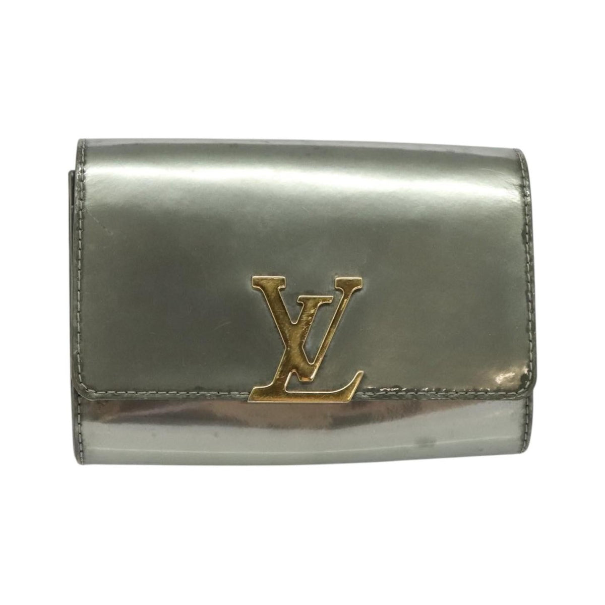 Louis Vuitton Chain Louise Clutch Patent, Silver, Patent Leather, Clutch