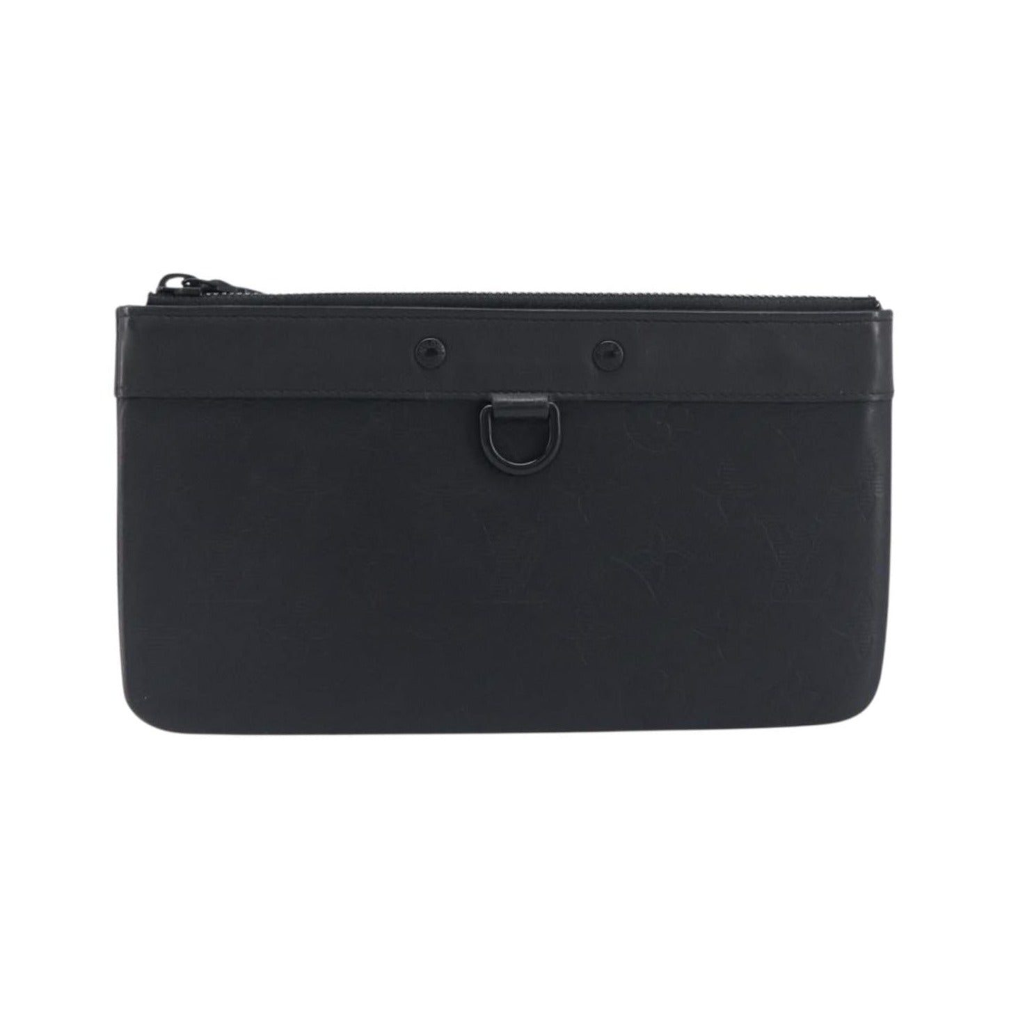 Louis Vuitton Discovery Pochette Monogram Shadow Leather, Black, Leather, Clutch
